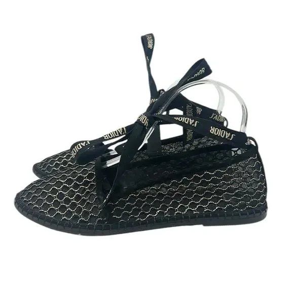 Dior Nicely-D Resille Ankle Wrap Ballet Flats Shoes Black Size 38.5 - Picture 4 of 9